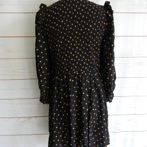 MADEWELL BLACK/TAN BABYDOLL V-NECK BOHO PLEAT RUFFLE SHORT DRESS SZ S - Picture 3 of 5